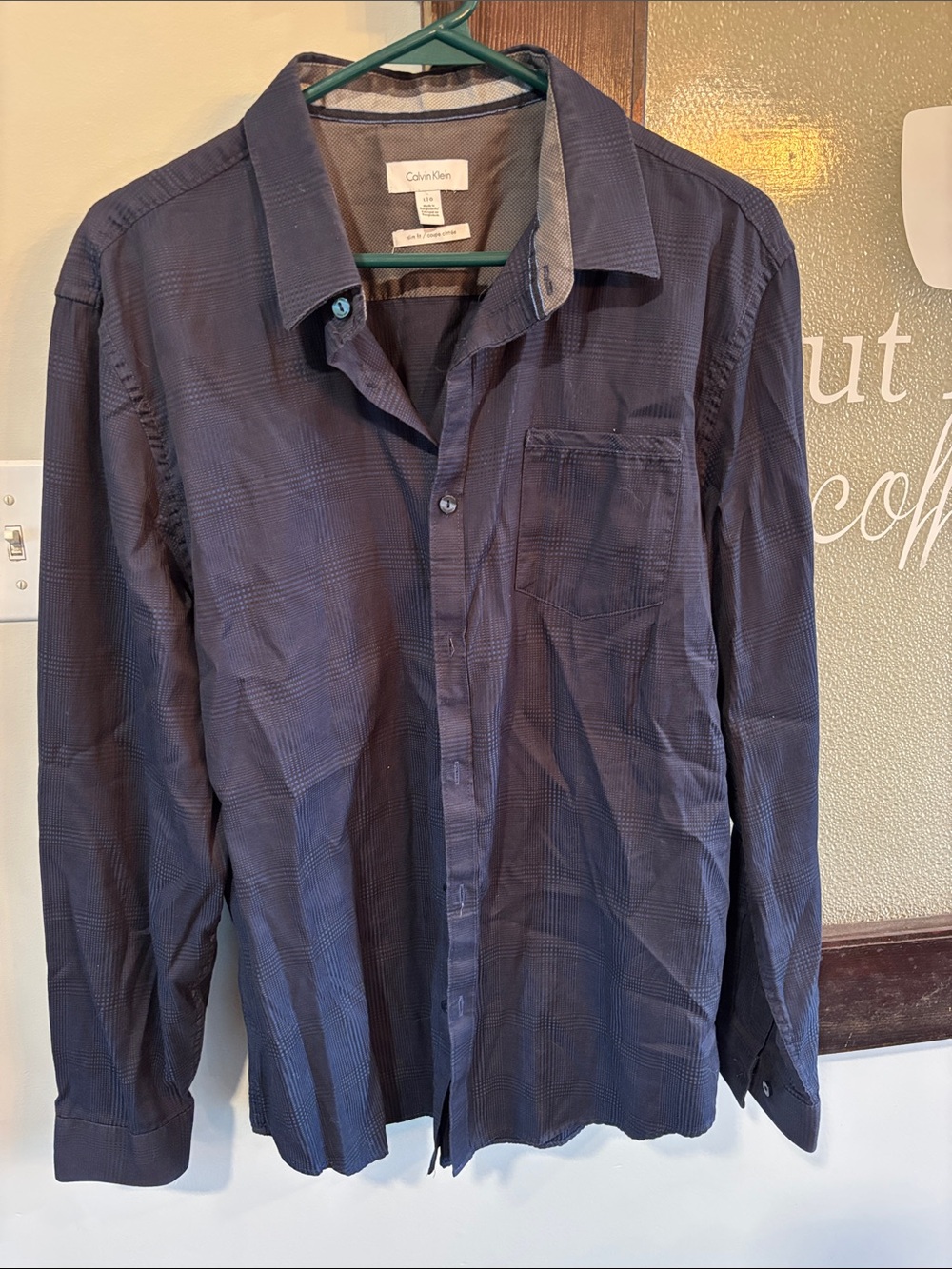 Calvin Klein Men’s Dark Blue Plaid Button-Down Shirt